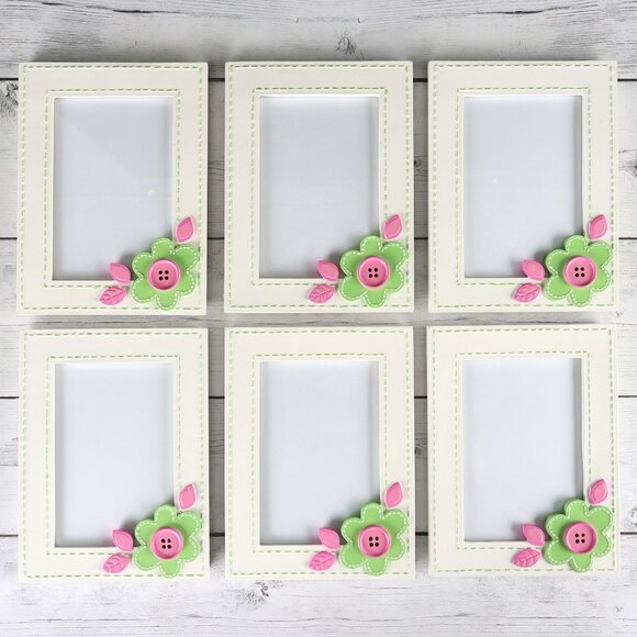 Burton & Burton 4x6 Green Button Flower Picture Frame Set of 6 - Picture 2 of 5